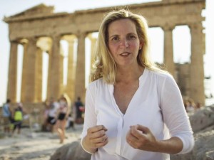 Dr Amanda Foreman at the Acropolis. (Credit: BBC/Silver River)