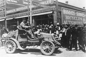 In 1903, physician Horatio Nelson Jackson (at wheel) and his driving partner Sewall K. Crocker became the first men to drive an automobile across the U.S. PHOTO: ISC IMAGES & ARCHIVES/GETTY