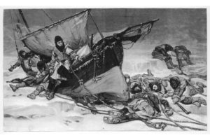Engraving showing the end of Sir John Franklin's ill-fated Arctic expedition of 1845 entitled 'They Forged the last link with their lives'. This engraving was taken from a painting by W. Thomas Smith exhibited in the Royal Academy in 1896. PHOTO: MARY EVANS/ILLUSTRATED LONDON NEWS LTDT/EVERETT COLLECTION