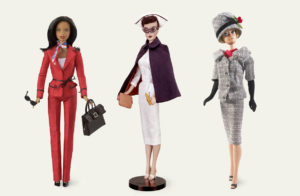 From left, Presidential Candidate Barbie (2004), Registered Nurse Barbie (1961) and Career Girl Barbie (1963). 