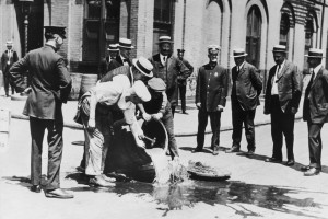 Alcohol is dumped into a New York sewer during the prohibition era, circa 1920. PHOTO: FPG/HULTON ARCHIVE/GETTY IMAGES